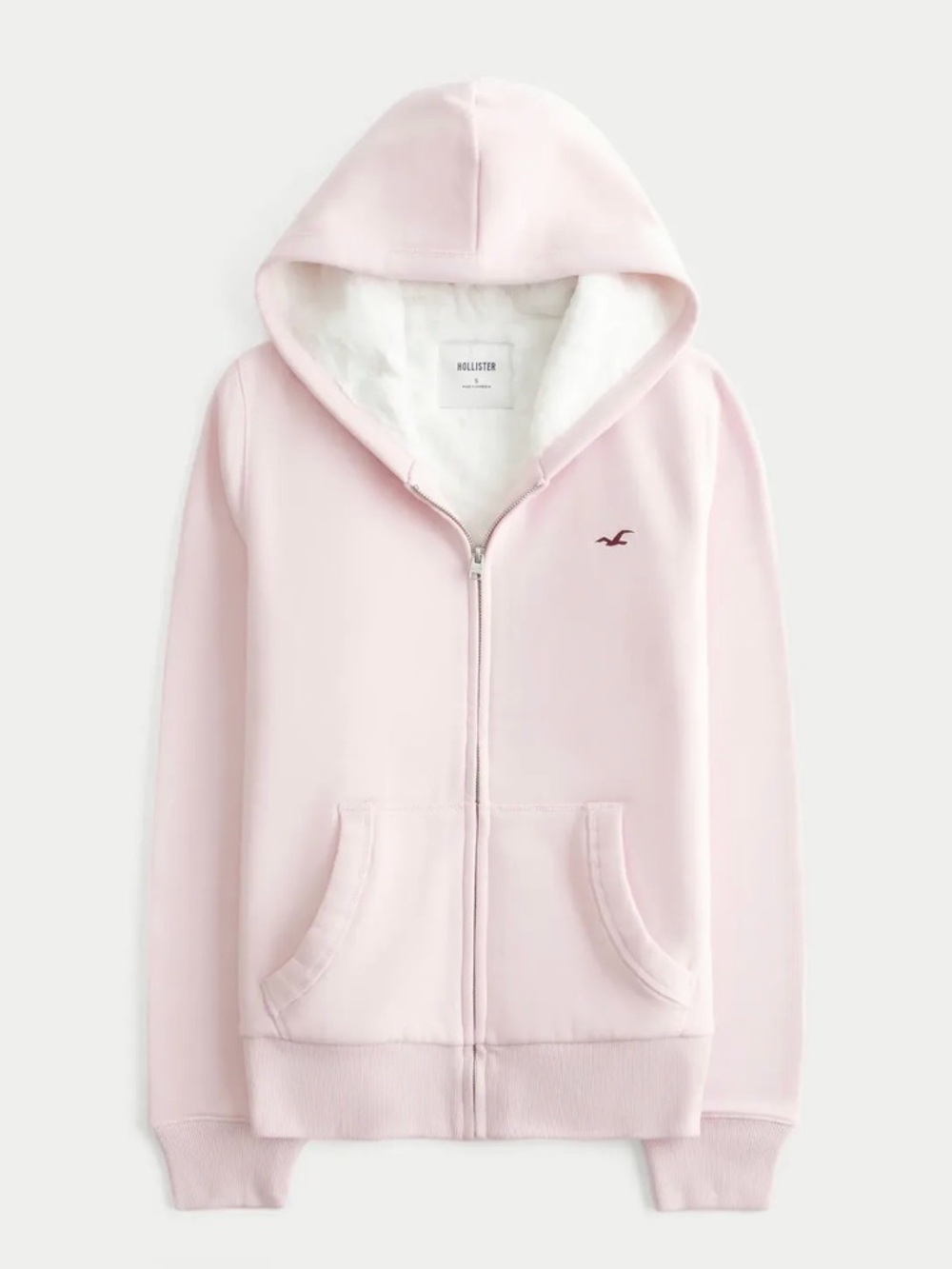 Hollister Light Pink Sherpa-Lined Full-Zip Hoodie